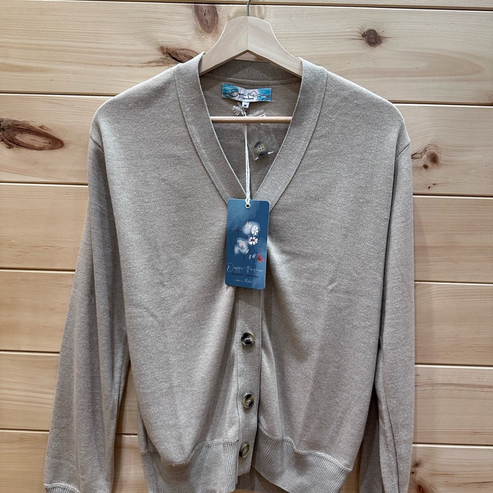 Elegant V-Neck Cardigan Sweater - Beige